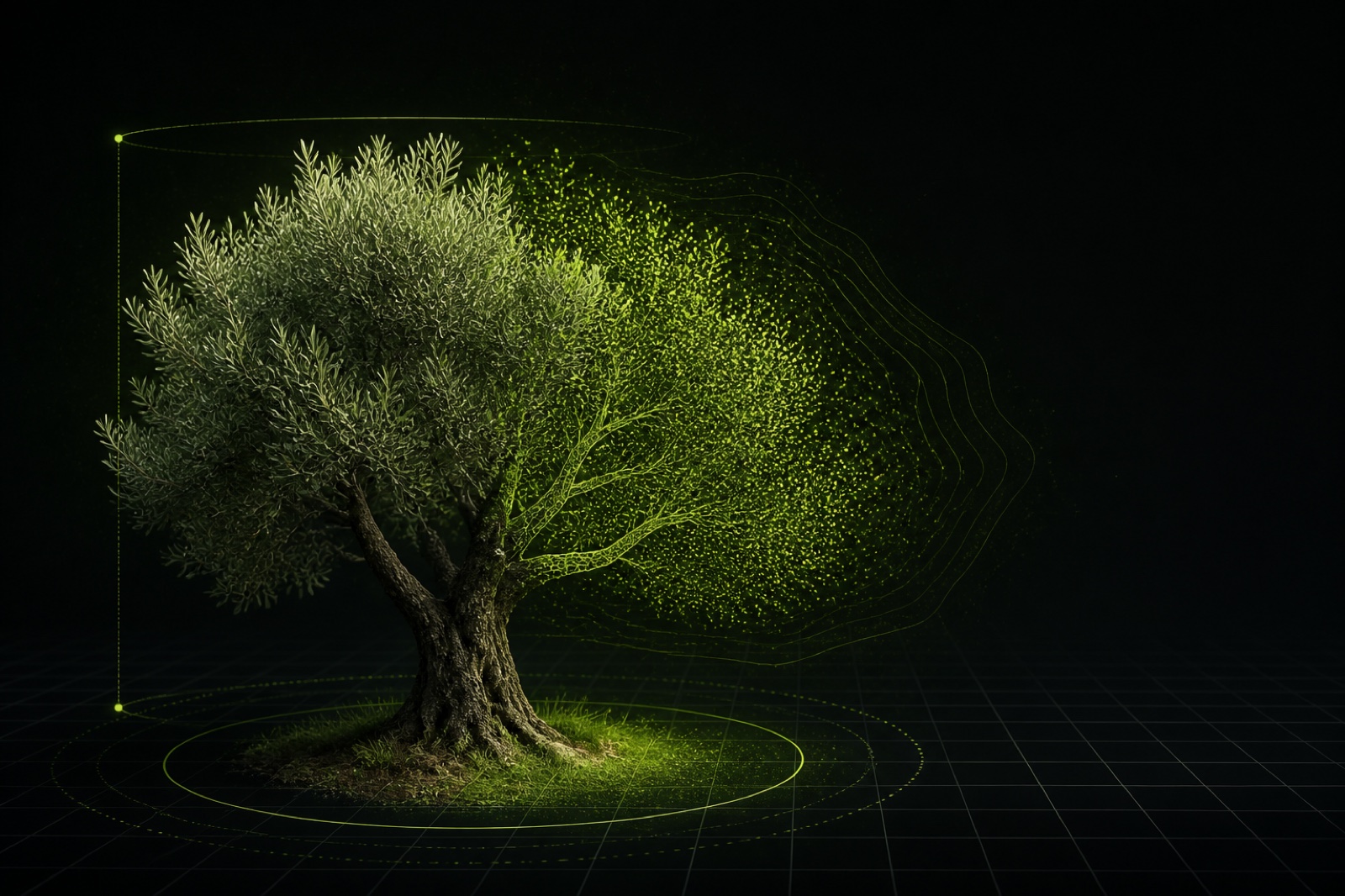 Albero di olivo trasformato in nuvola di punti tridimensionale